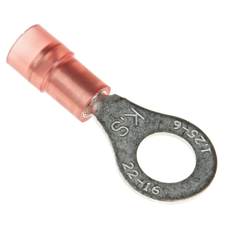 100 pcs - RS PRO Insulated Ring Terminal, M6 (1/4) Stud Size, 0.5mm² to 1.5mm² Wire Size, Red
