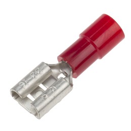 100 pcs - RS PRO Red Insulated Female Spade Connector, Receptacle, 6.35 x 0.8mm Tab Size, 0.5mm² to 1.5mm²
