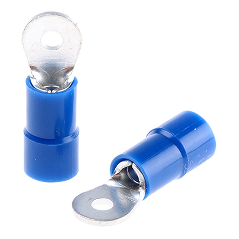 100 pcs - RS PRO Insulated Ring Terminal, M2 Stud Size, 1.5mm² to 2.5mm² Wire Size, Blue