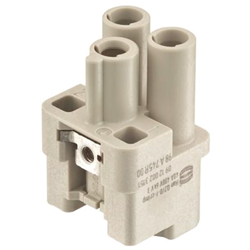 1 pcs - HARTING Heavy Duty Power Connector Insert, 40A, Female, HAN Q Series, 2 Contacts