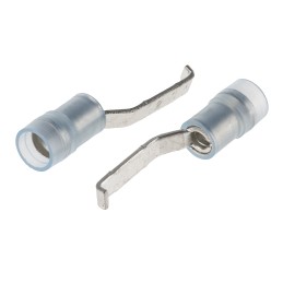 100 pcs - RS PRO Hooked Insulated Crimp Blade Terminal 17.4mm Blade Length, 1.5mm² to 2.5mm², 16AWG to 14AWG, Blue