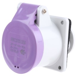 1 pcs - Scame IP44 Purple Panel Mount 2P Industrial Power Socket, Rated At 16A, 20 - 25 V