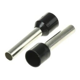 100 pcs - RS PRO Insulated Crimp Bootlace Ferrule, 18mm Pin Length, 3.9mm Pin Diameter, 6mm² Wire Size, Black
