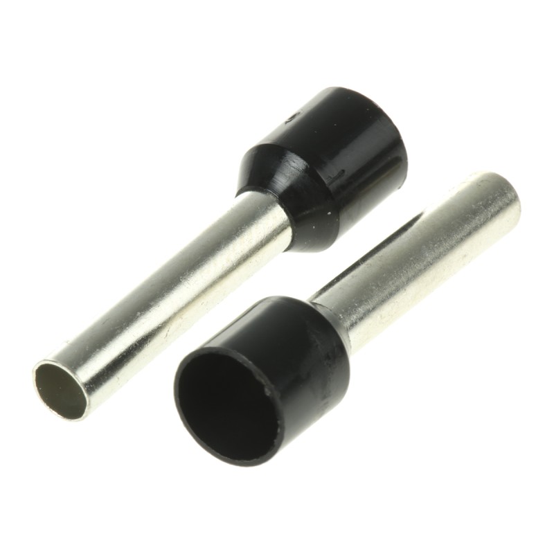 100 pcs - RS PRO Insulated Crimp Bootlace Ferrule, 18mm Pin Length, 3.9mm Pin Diameter, 6mm² Wire Size, Black