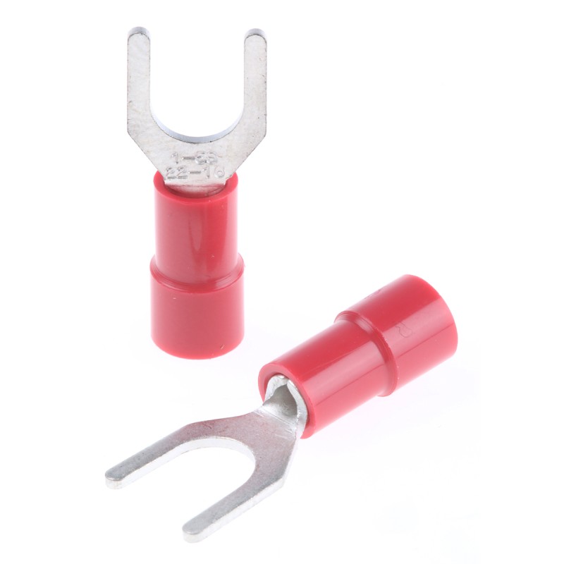 100 pcs - RS PRO Insulated Crimp Spade Connector, 0.5mm² to 1.5mm², 22AWG to 16AWG, M5 Stud Size Vinyl, Red