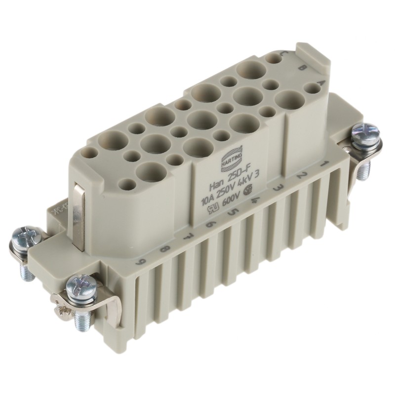 1 pcs - HARTING Heavy Duty Power Connector Insert, 10A, Female, Han D Series, 25 Contacts