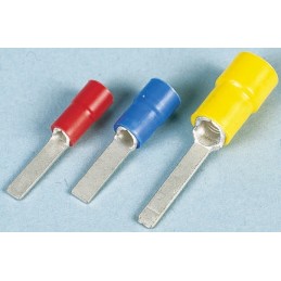 100 pcs - JST , FV Insulated Crimp Blade Terminal 18mm Blade Length, 1mm² to 2.6mm², 16AWG to 14AWG, Blue