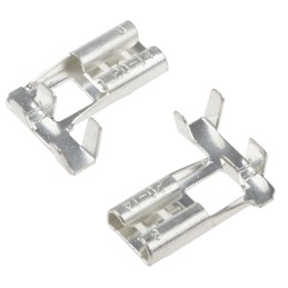 100 pcs - RS PRO Grey Uninsulated Female Spade Connector, Flag Terminal, 6.35 x 0.8mm Tab Size, 1.5mm² to 2.5mm²