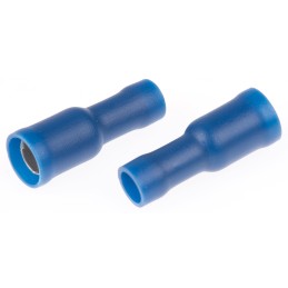 100 pcs - RS PRO Insulated Female Crimp Bullet Connector, 1.5mm² to 2.5mm², 16AWG to 14AWG, 5mm Bullet diameter, Blue