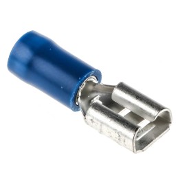 100 pcs - RS PRO Blue Insulated Female Spade Connector, Receptacle, 6.3 x 0.8mm Tab Size, 1.5mm² to 2.5mm²