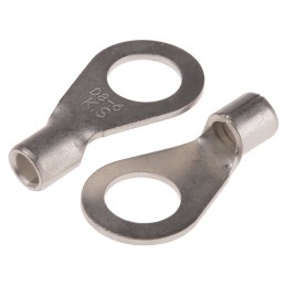 100 pcs - RS PRO Uninsulated Ring Terminal, 8.4mm Stud Size, 2.5mm² to 6mm² Wire Size