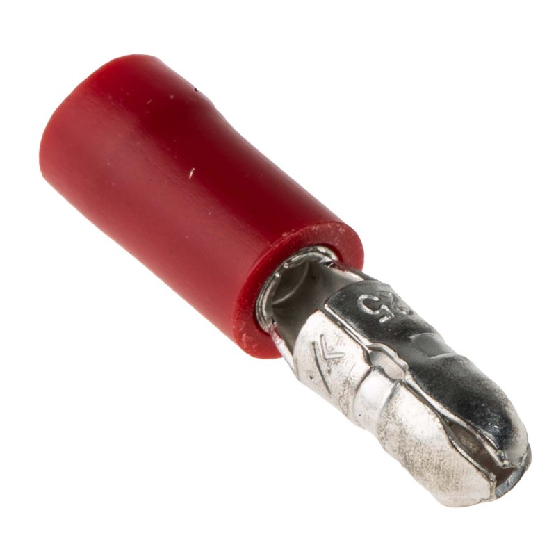 100 pcs - RS PRO Insulated Male Crimp Bullet Connector, 0.5mm² to 1.5mm², 22AWG to 16AWG, 4.3mm Bullet diameter, Red