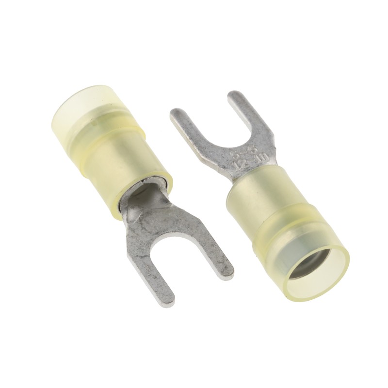 100 pcs - RS PRO Insulated Crimp Spade Connector, 4mm² to 6mm², 12AWG to 10AWG, M5 (10) Stud Size Nylon, Yellow