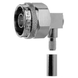 1 pcs - Telegartner, Plug Cable Mount N Connector, 50Ω, Solder Termination, Right Angle Body