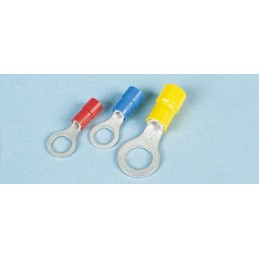 100 pcs - JST, FV Insulated Ring Terminal, 8mm Stud Size, 1mm² to 2.6mm² Wire Size, Blue