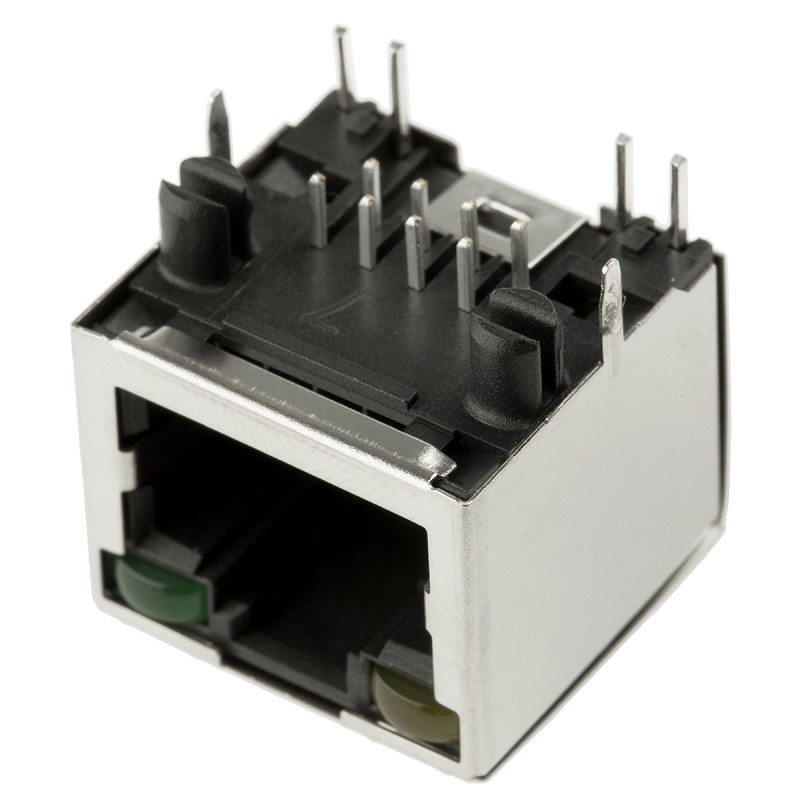 1 pcs - Amphenol ICC RJHS Series Female RJ45 Connector, Through Hole, Cat5e, Tin Plated Copper Alloy Shield