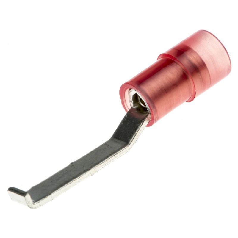 100 pcs - RS PRO Hooked Insulated Crimp Blade Terminal 17.4mm Blade Length, 0.5mm² to 1.5mm², 22AWG to 16AWG, Red