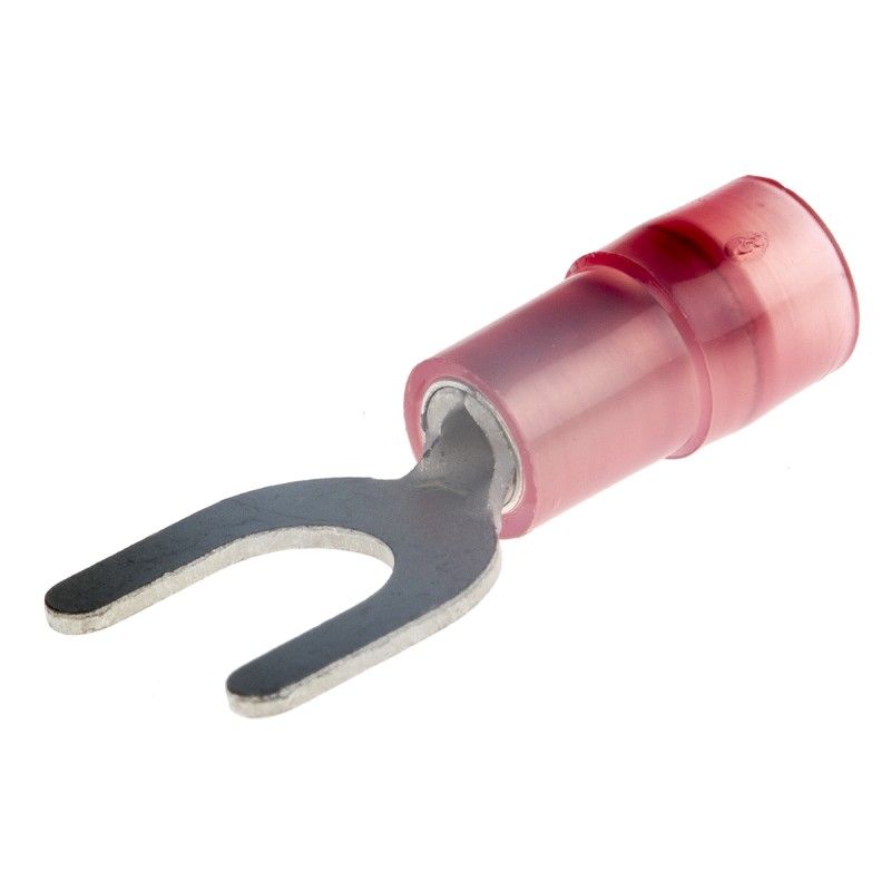 100 pcs - RS PRO Insulated Crimp Spade Connector, 0.5mm² to 1.5mm², 22AWG to 16AWG, M5 (10) Stud Size Nylon, Red