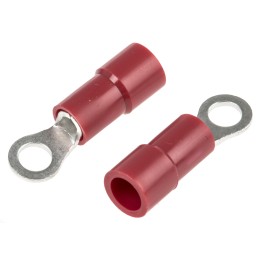 100 pcs - RS PRO Insulated Ring Terminal, M3 Stud Size, 0.5mm² to 1.5mm² Wire Size, Red