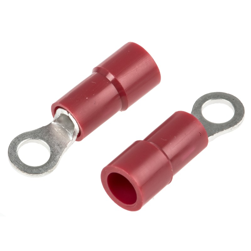 100 pcs - RS PRO Insulated Ring Terminal, M3 Stud Size, 0.5mm² to 1.5mm² Wire Size, Red