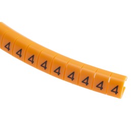 1 Reel of 100 - RS PRO Snap On Cable Markers, Black on Orange, Pre-printed '4', 4 - 5mm Cable
