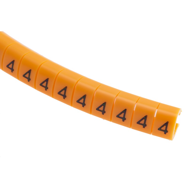 1 Reel of 100 - RS PRO Snap On Cable Markers, Black on Orange, Pre-printed '4', 4 - 5mm Cable