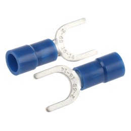 100 pcs - RS PRO Insulated Crimp Spade Connector, 1.5mm² to 2.5mm², 16AWG to 14AWG, M6 Stud Size Vinyl, Blue