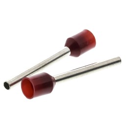 100 pcs - RS PRO Insulated Crimp Bootlace Ferrule, 18mm Pin Length, 2mm Pin Diameter, 1.5mm² Wire Size, Red