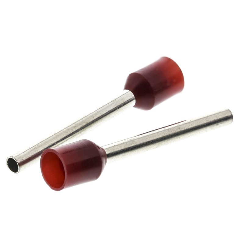100 pcs - RS PRO Insulated Crimp Bootlace Ferrule, 18mm Pin Length, 2mm Pin Diameter, 1.5mm² Wire Size, Red