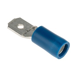 100 pcs - RS PRO Blue Insulated Male Spade Connector, Tab, 6.35 x 0.8mm Tab Size, 1.5mm² to 2.5mm²
