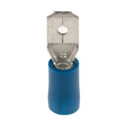 100 pcs - RS PRO Blue Insulated Male Spade Connector, Tab, 6.35 x 0.8mm Tab Size, 1.5mm² to 2.5mm²