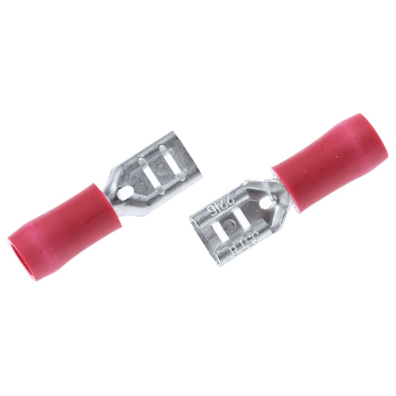 100 pcs - JST FVDDF Red Insulated Female Spade Connector, Receptacle, 4.75 x 0.8mm Tab Size, 0.25mm² to 1.65mm²