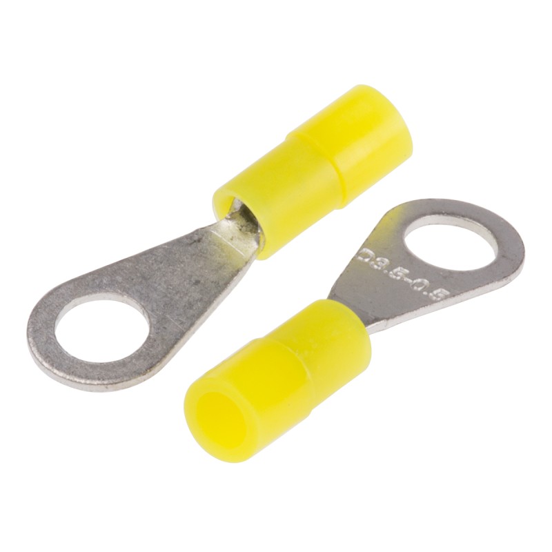 100 pcs - RS PRO Insulated Ring Terminal, M3.5 Stud Size, 0.2mm² to 0.5mm² Wire Size, Yellow