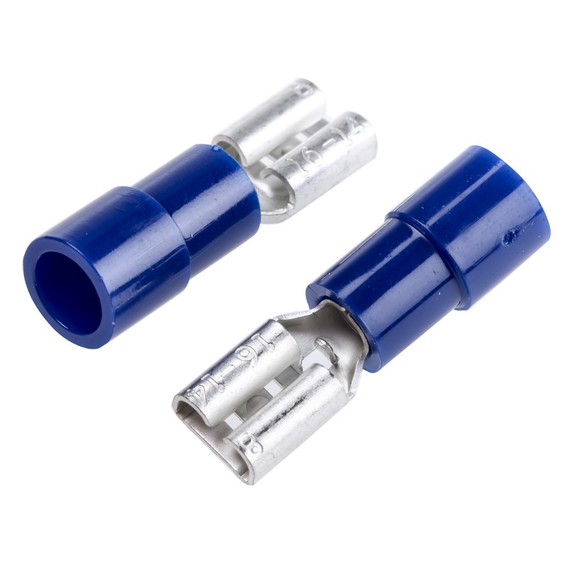 100 pcs - RS PRO Blue Insulated Female Spade Connector, Receptacle, 4.75 x 0.8mm Tab Size, 1.5mm² to 2.5mm²