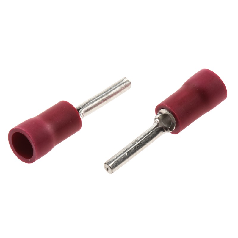 100 pcs - JST, FVPC Insulated Crimp Pin Connector, 0.25mm² to 1.65mm², 22AWG to 16AWG, 1.9mm Pin Diameter, 12mm Pin Length, Red
