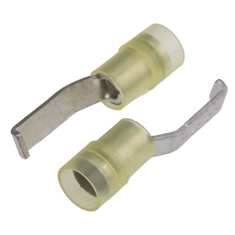 100 pcs - RS PRO Hooked Insulated Crimp Blade Terminal 17.2mm Blade Length, 4mm² to 6mm², 12AWG to 10AWG, Yellow