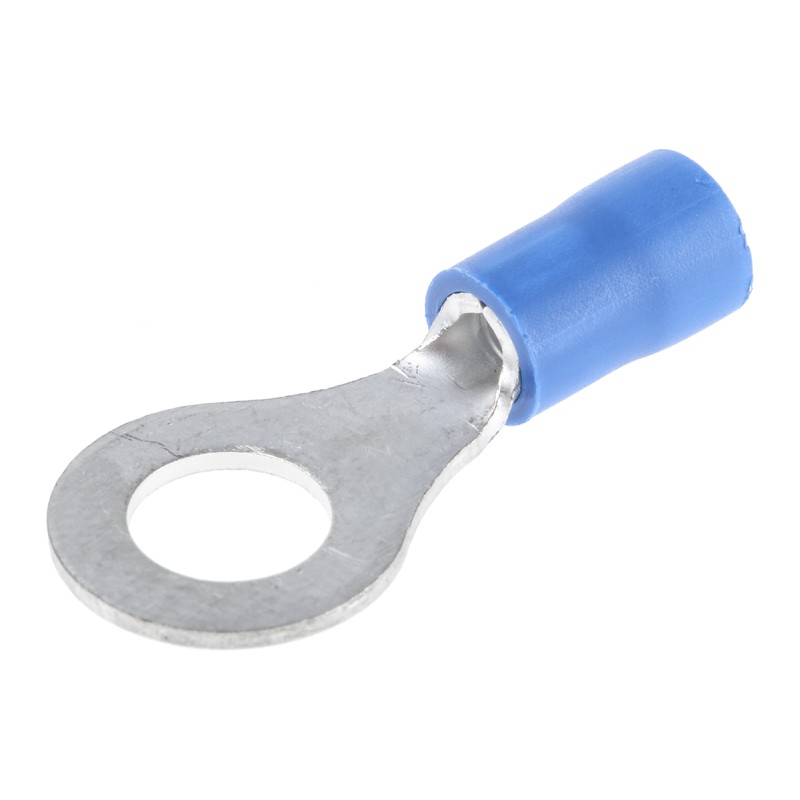 100 pcs - JST, FV Insulated Ring Terminal, 6mm Stud Size, 1mm² to 2.6mm² Wire Size, Blue