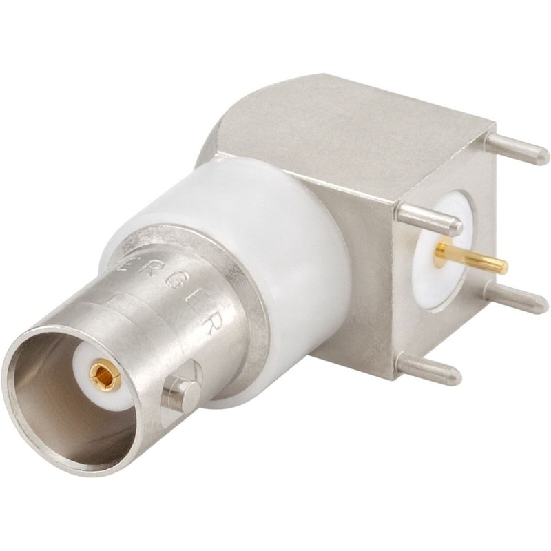 1 pcs - Rosenberger, jack PCB Mount BNC Connector, 50Ω, Through Hole Termination, Right Angle Body