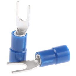100 pcs - RS PRO Insulated Crimp Spade Connector, 1.5mm² to 2.5mm², 16AWG to 14AWG, 3.7mm Stud Size Vinyl, Blue