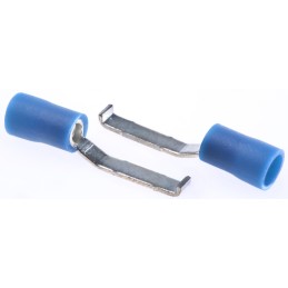 100 pcs - RS PRO Hooked Insulated Crimp Blade Terminal 16.8mm Blade Length, 1.5mm² to 2.5mm², 16AWG to 14AWG, Blue