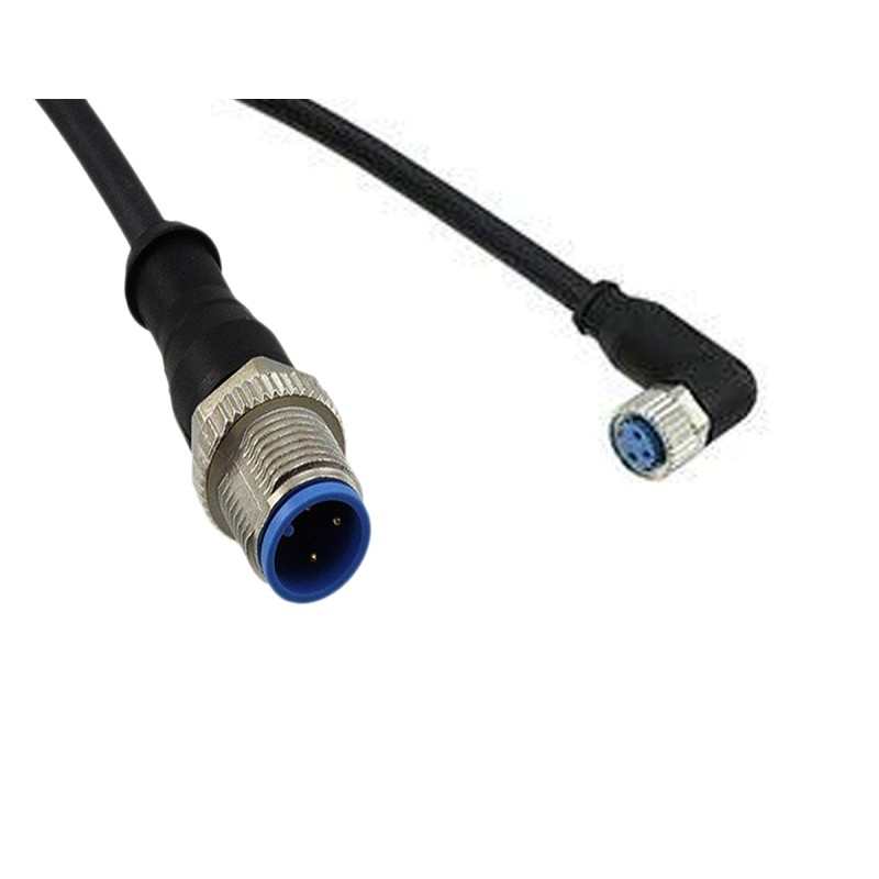 1 pcs - TE Connectivity Right Angle Female 3 way M8 to Straight Male 3 way M8 Sensor Actuator Cable, 1.5m