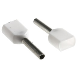 100 pcs - TE Connectivity Insulated Crimp Bootlace Ferrule, 8mm Pin Length, 1.4mm Pin Diameter, 2 x 0.5mm² Wire Size, White