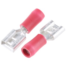 100 pcs - JST FVDDF Red Insulated Female Spade Connector, Receptacle, 6.35 x 0.8mm Tab Size, 0.25mm² to 1.65mm²