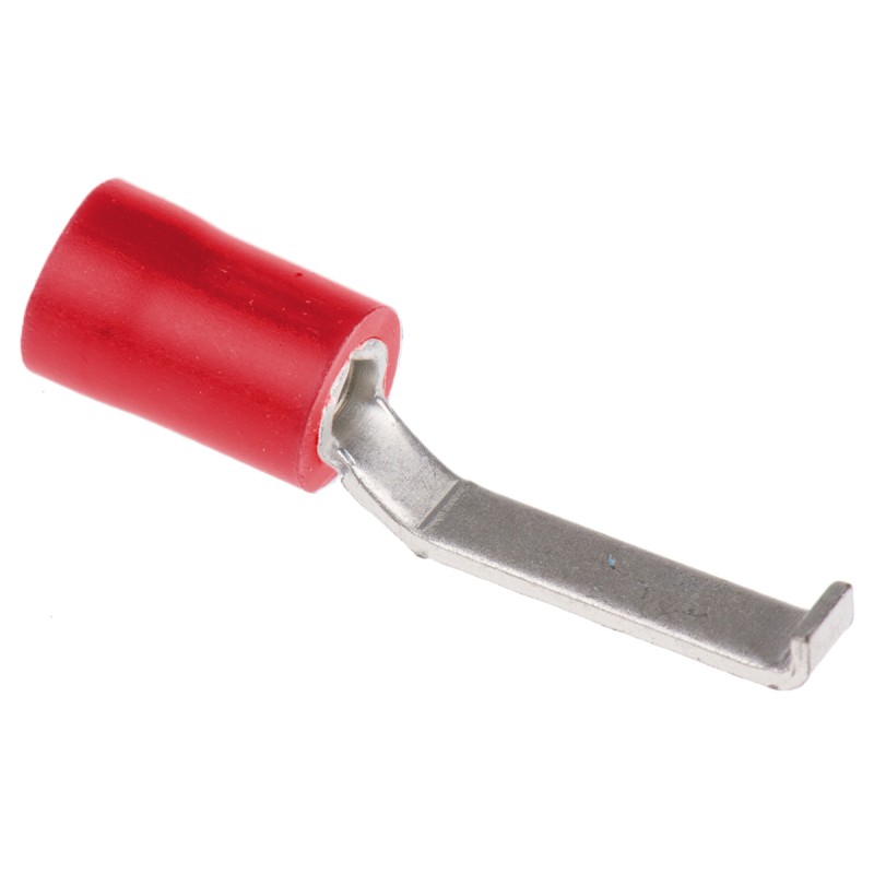 100 pcs - RS PRO Hooked Insulated Crimp Blade Terminal 17.1mm Blade Length, 0.5mm² to 1.5mm², 22AWG to 16AWG, Red