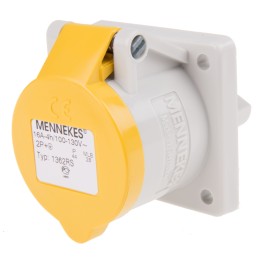 1 pcs - MENNEKES IP44 Yellow Panel Mount 3P Industrial Power Socket, Rated At 16A, 110 V