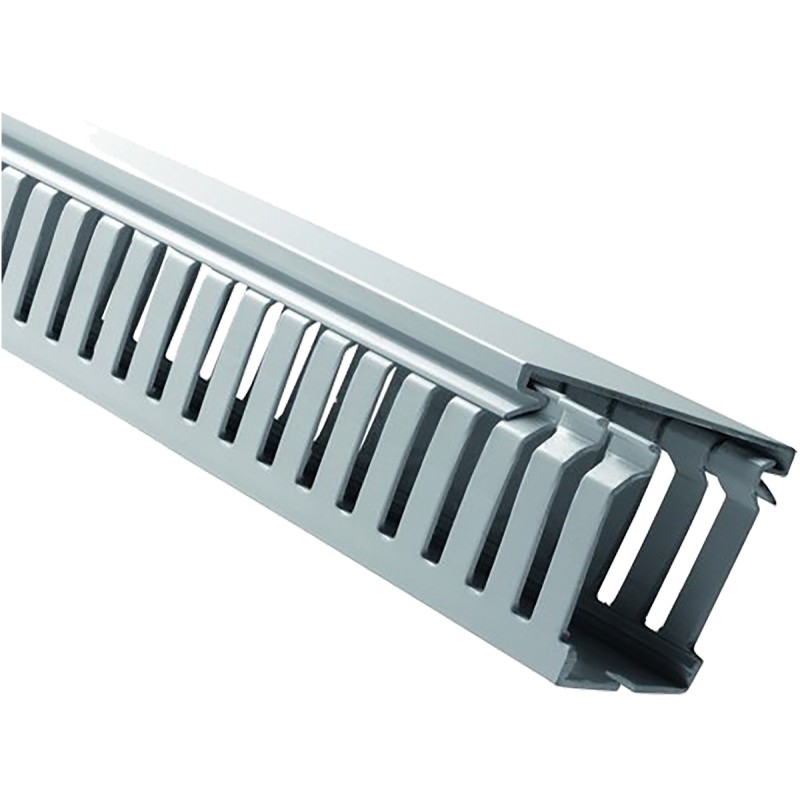 18 pcs - RS PRO Grey Slotted Panel Trunking - Open Slot, W25 mm x D75mm, L2m, PVC
