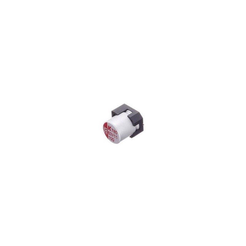 1 pcs : A780MS107M1JLAV030 - Aluminium Organic Polymer Capacitors 63Vol 100uF SMD 3KHr ESR30 mOhms AECQ200