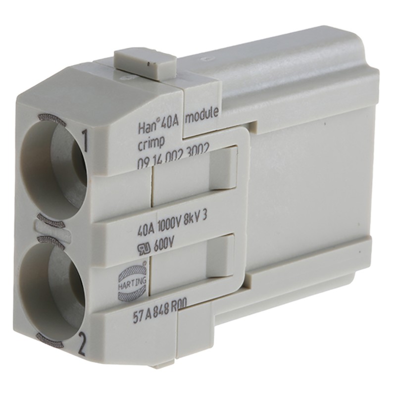 2 pcs - Harting Heavy Duty Power Connector Module, 40A, Male, Han-Modular Series, 2 Contacts