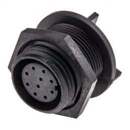 1 pcs - Bulgin Circular Connector, 10 Contacts, Rear Mount, Miniature Connector, Socket, Female, IP68, Buccaneer 400 Series