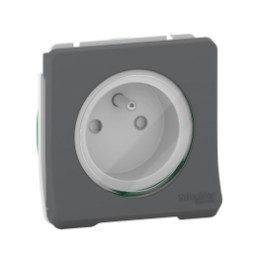 1 pcs - Schneider Electric Grey 1 Gang Plug Socket, 2P+E Poles, 16A, Type E - French, Outdoor Use